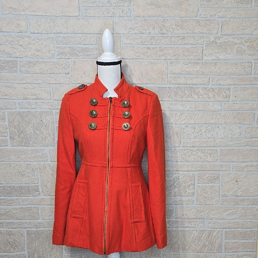 TULLE MILITARY STYLE Tailored Silhouette Defined Waist Orange Wool Blend